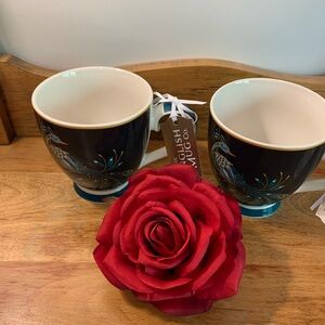 Peacock print tea cups